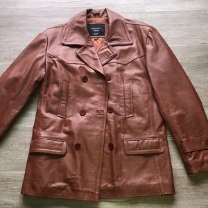 Mens smooth raw hide leather pea coat 3/4
